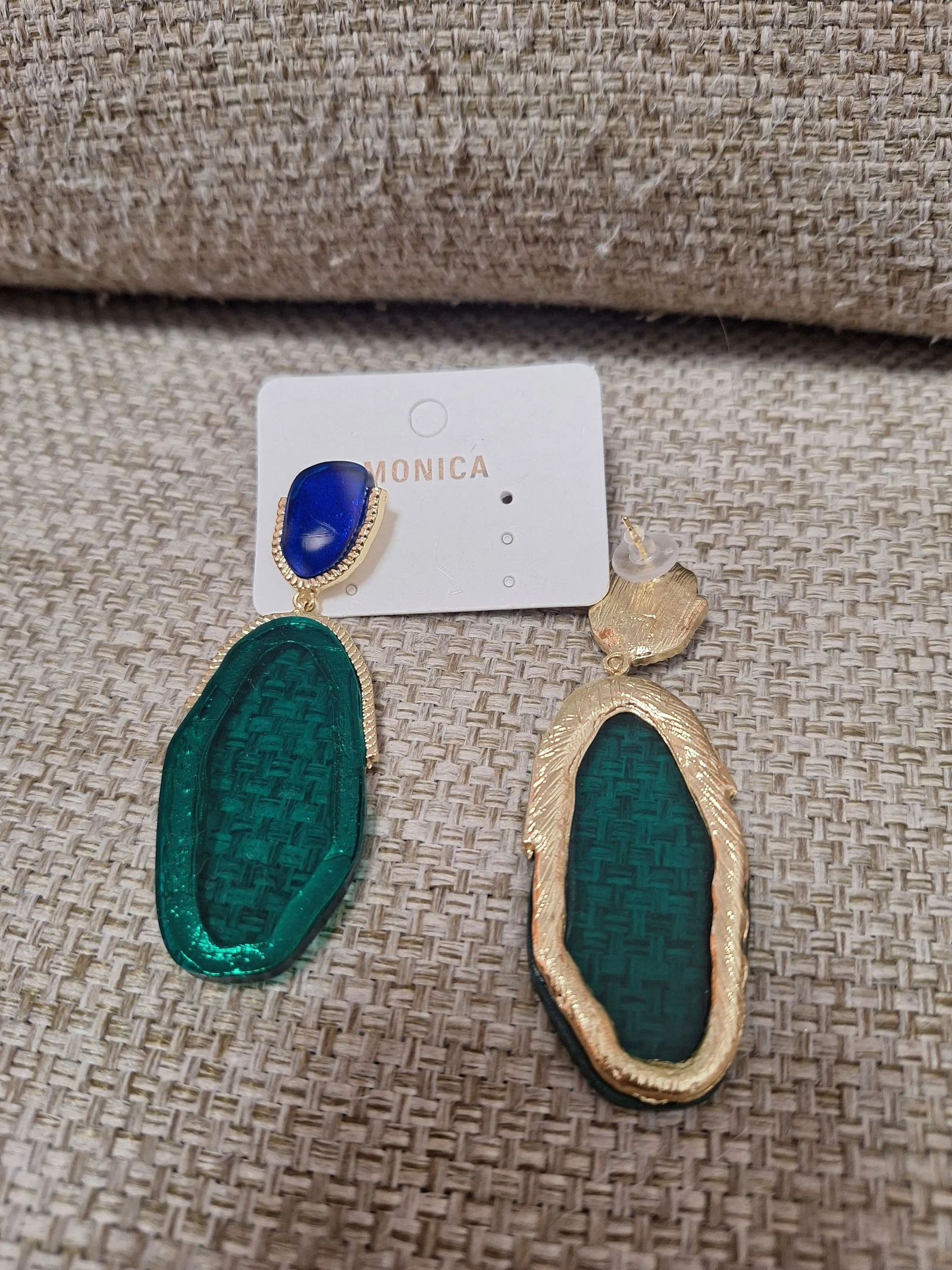 Long green and blue klein stone-effect earrings | Gold | Boho | Party | Guest – photo 3